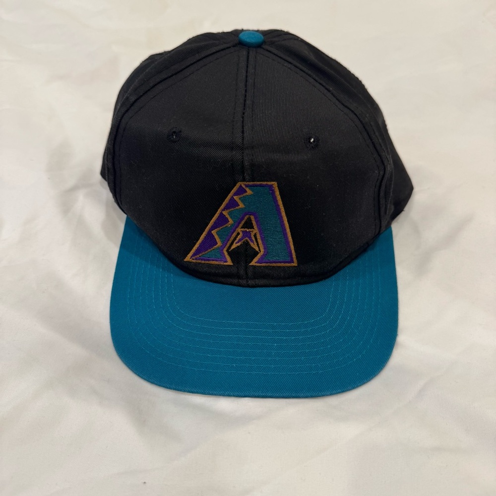 Vintage Arizona Diamondbacks Logo 7 Snapback Hat MLB Black Teal 90s Baseball